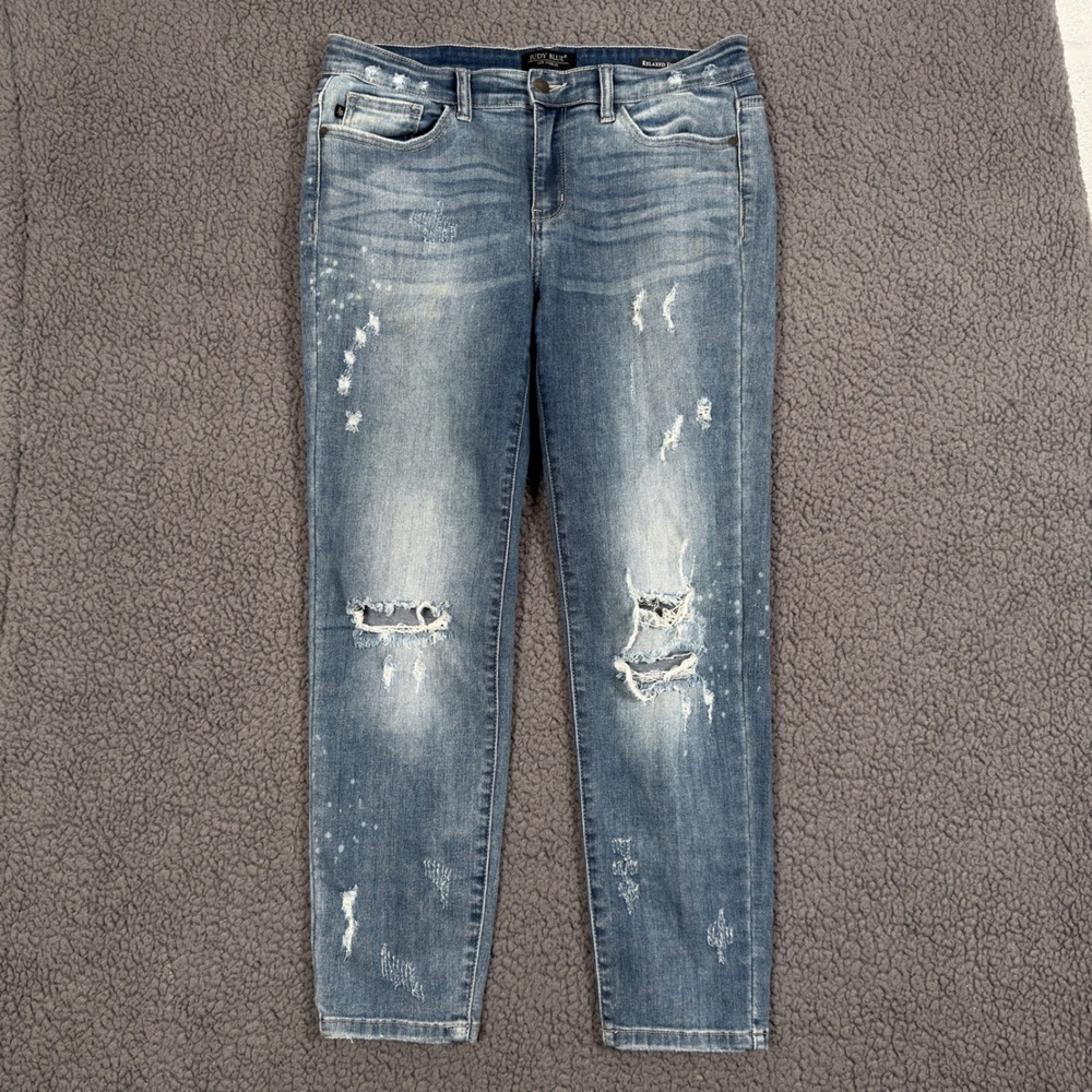 Judy Blue Jeans Womens Size 11/30 Relaxed Fit Distressed Paint Splatter JB8273MD
